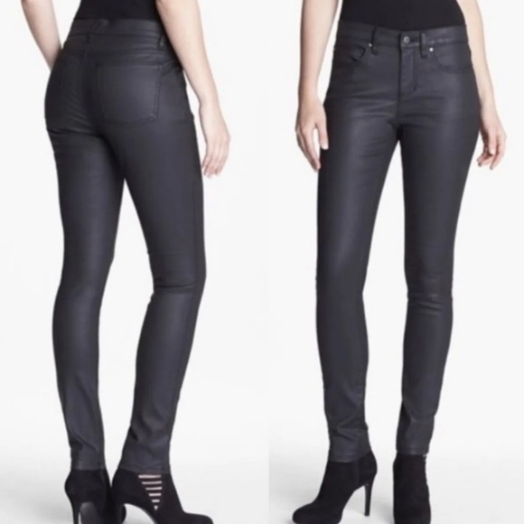Eileen Fisher Waxed Black Jeans 10P Organic Cotton Coated Stretch Rock - Picture 2 of 16